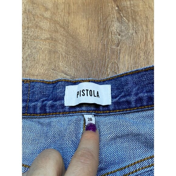 Pistola Distressed High-Waisted Blue Denim Jeans Size 26 Frayed Hem Straight-Leg - Picture 3 of 6